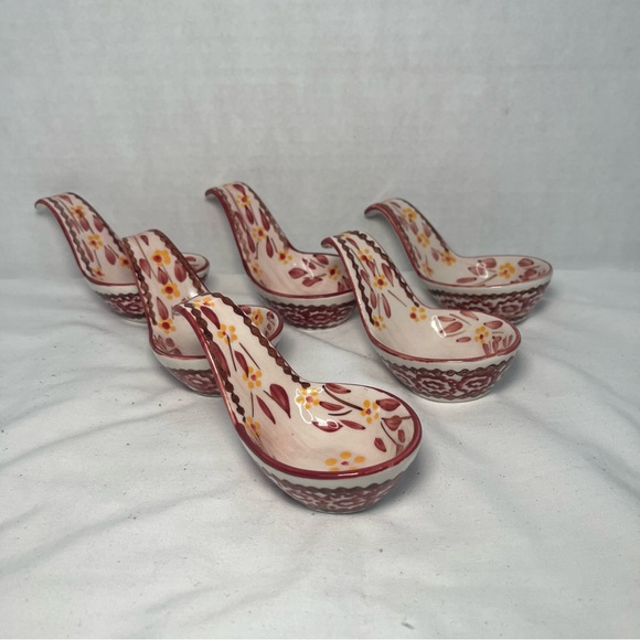 Temptations Old World Tara Dip Spoon Flatware Ceramic Set Of 6 Cranberry Red - Picture 8 of 8